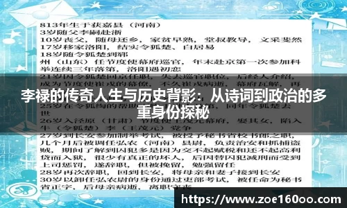 李禄的传奇人生与历史背影：从诗词到政治的多重身份探秘